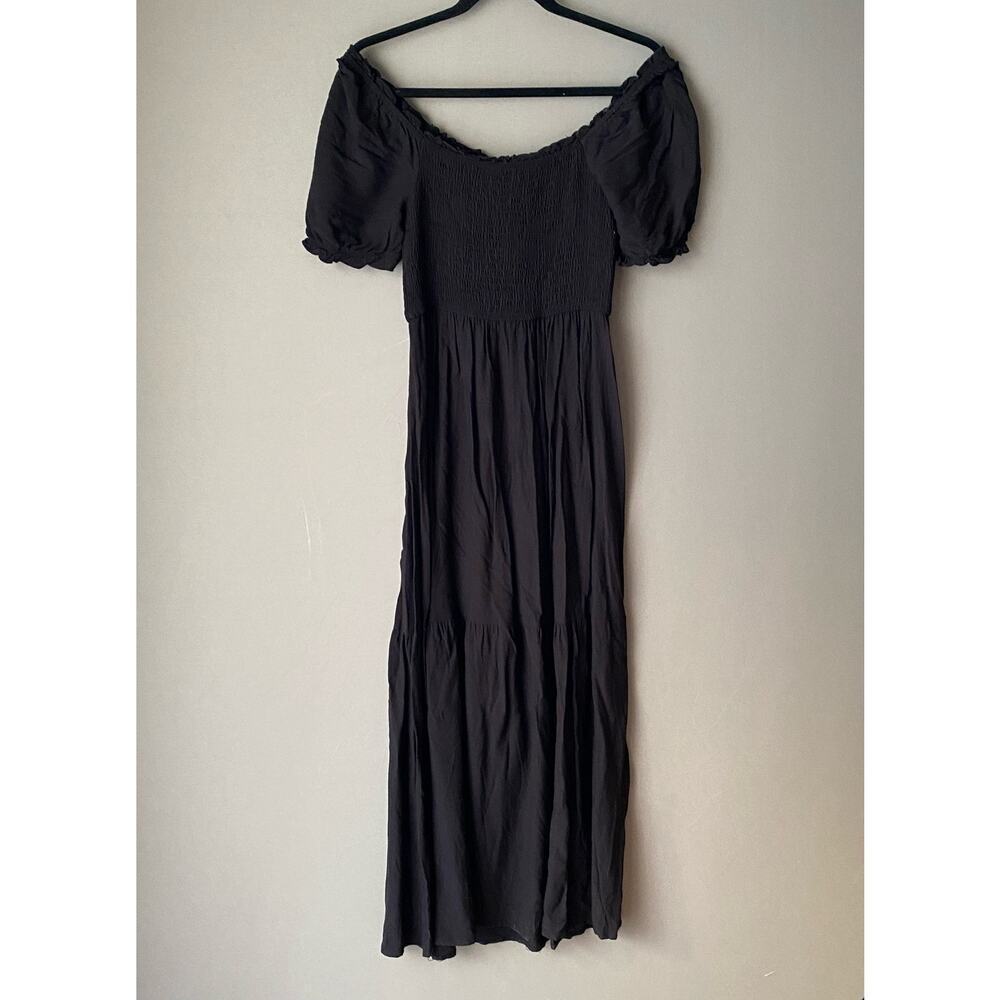 ZESICA Boho Flowy Dainty Smocked Tiered Maxi Dress Black